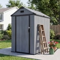thumbnail image 6 of Dateyes 6'X4' Resin Storage Shed with Floor, Outdoor Plastic Tool Shed with Single Door & Vent, Heavy Duty Shed with Metal Frame, Dark Gray, 6 of 7