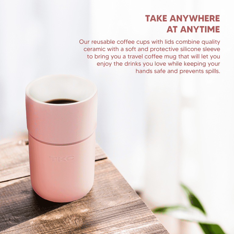 TKC Ceramic Coffee Mug with Lid, Reusable Insulated Ceramic Travel Mug with  Silicone Sleeve, Anti Slip and Reusable Coffee Cup for Office Home Traveling,  Portable and Dishwasher Safe 