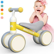 Baby Balance Bikes Toys for 1 Year Old Boys Girls 10-24 Months Cute Toddler First Bicycle Infant Walker Children No Pedal 4 Wheels 1st Birthday Gifts Yellow
