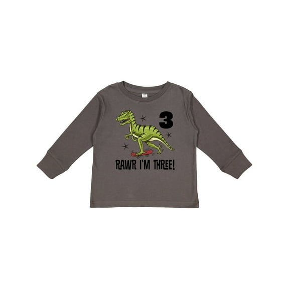 Inktastic 3rd Birthday Dinosaur Skateboarding Boys Long Sleeve Toddler T-Shirt