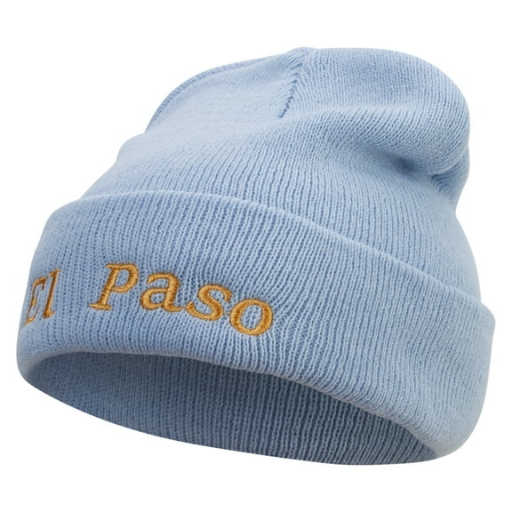 El Paso Logo Embroidered Super Stretch Knit Watch Cap Beanie - Columbia Blue OSFM