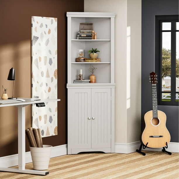 Furmax Corner Bookcase with Storage, Corner Bookshelf Stand Storage