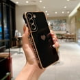 thumbnail image 2 of Compatible with Galaxy S22+Plus Case Camera Lens Protection Luxury Plated Love Heart Cute Side Small Pattern Slim Airbag Shockproof Cover Phone Cases for Samsung Galaxy S22 Plus 5G 6.7"-Black, 2 of 9