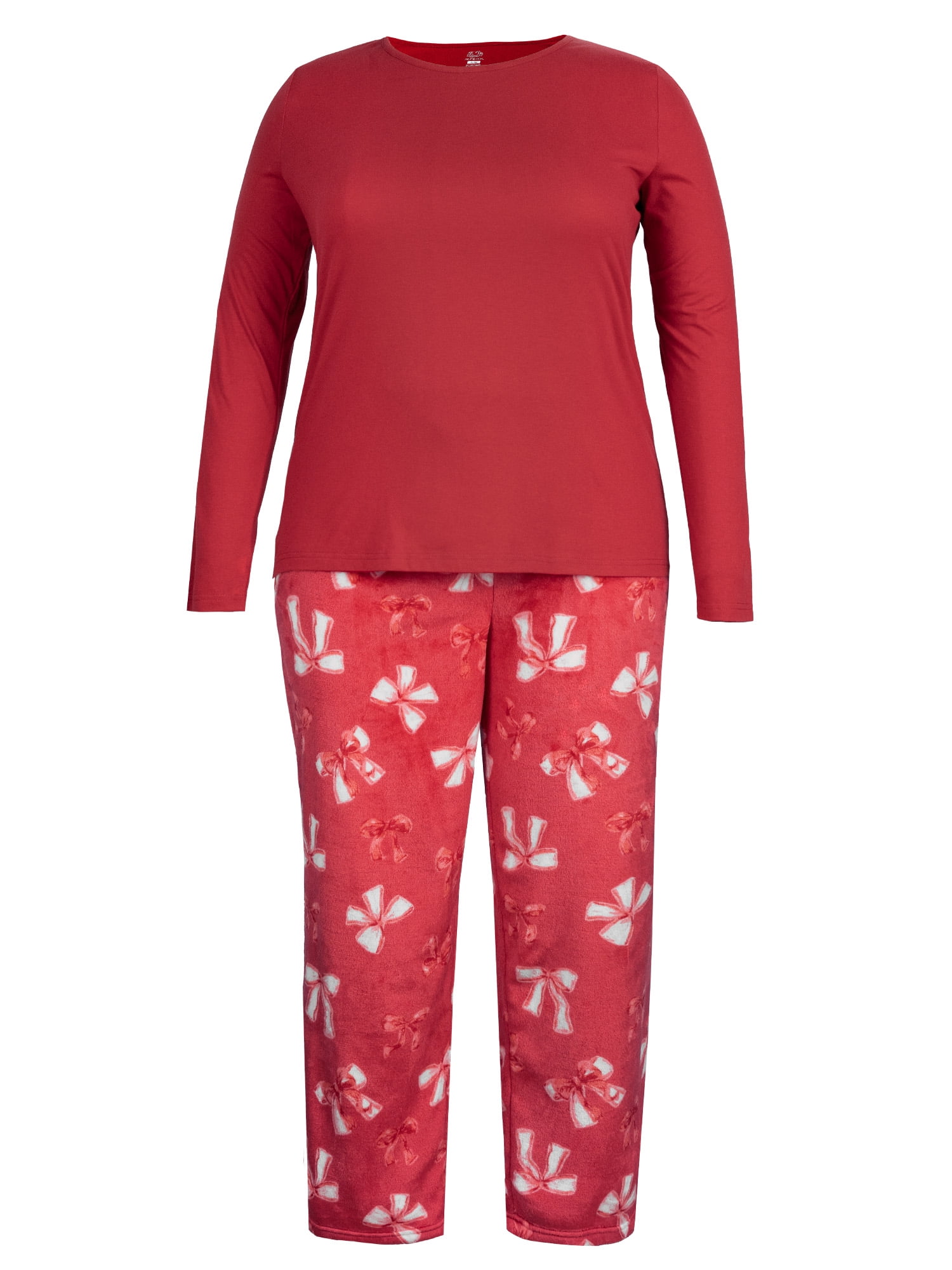 Fruit of the Loom Women's Beyond Soft Long Sleeve Top & Fleece Bottom Pajama Set, Sizes S-4X