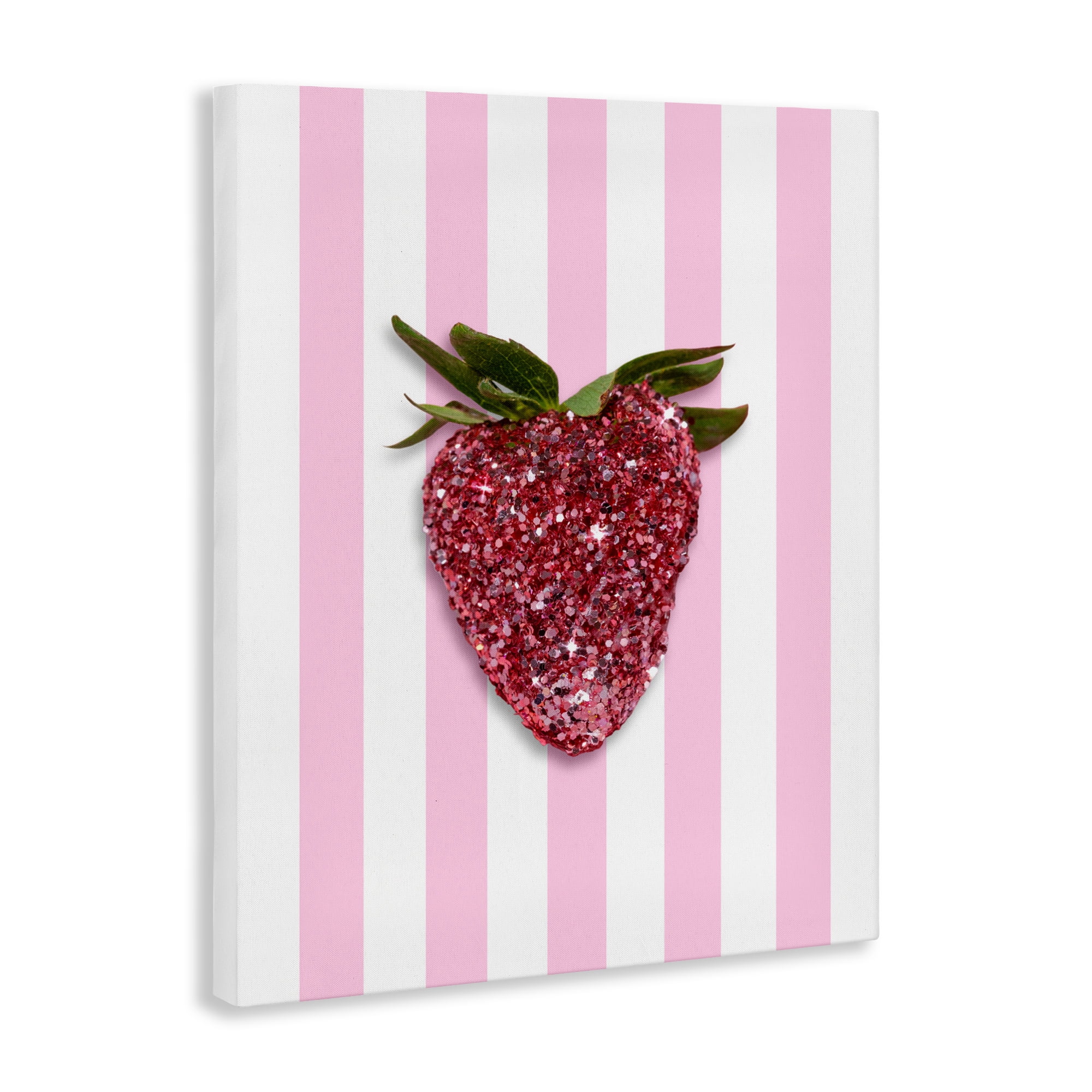 Stupell Industries Glimmer Strawberry on Green Stripes Canvas Wall Art, design by LISH Creative