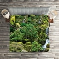 thumbnail image 2 of Ambesonne East Quilted Coverlet 3 Pcs, Trees Foliage Rock Garden, Queen Size, Green White, 2 of 2