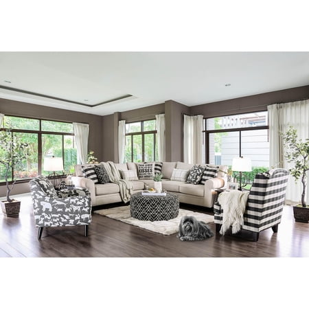 Contemporary Ivory & Pattern Living Room Set 4pcs Furniture of America Patricia