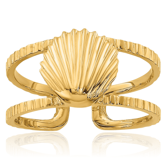 14K Solid Yellow Gold Sea Shell Adjustable Toe Ring Open Midi Band Summer Beach Jewelry