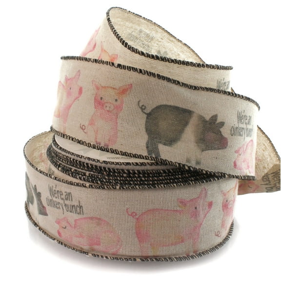 2 1/2" Wired Ribbon Little Piggies Burlap 10yds