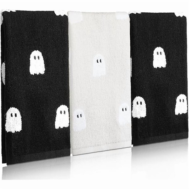 wonima44 Oudain 3 Pcs Halloween Ghost Hand Towels for Bathroom 100% Cotton Ghost Embroidered Kitchen Towels 13.7 x 29.5 Inch Rustic Gifts for Halloween Bath Shower Farmhouse Decors Housewarming