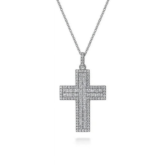 2.00 T.C.W Excellent Cut Real Diamond Elegant Divine Cross Pendant Necklace for her 14K White Gold With 18 inches chain