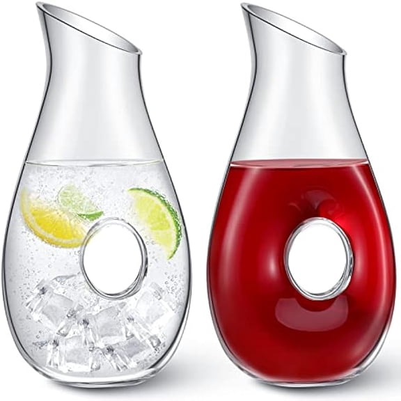 2 Pack 47.35 fl oz Snail Shape Glass Decanter, Lead-Free Crystal Pitcher with Slanted Pour Spout, Pierced Aerator for Red Wine Champagne, Elegant Table Decor for Wine Tasting Party Gift