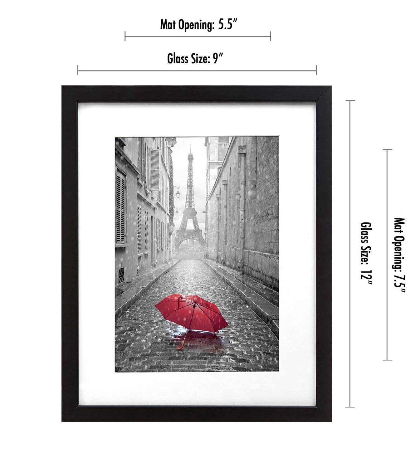 Americanflat 9x12 Picture Frame with Mat for 6x8, MDF wood and shatter-resistant glass, Black
