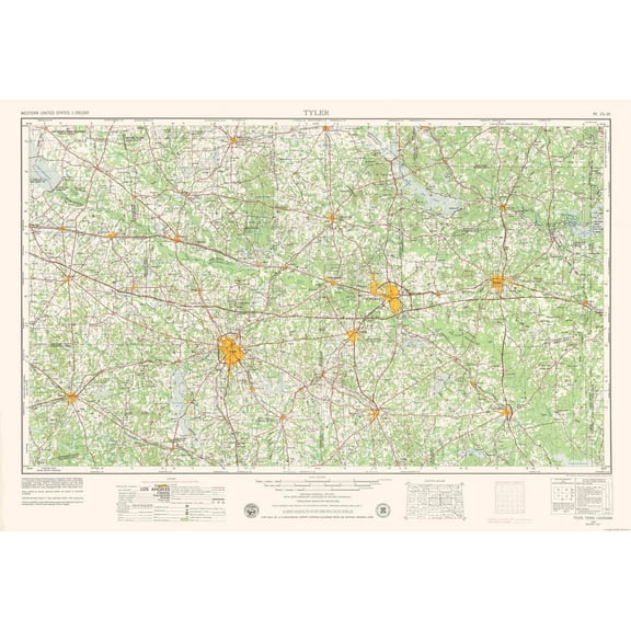 Topographical Map - Tyler Texas Quad - USGS 1956 - Vintage Wall Art