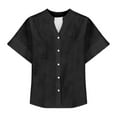 thumbnail image 3 of Gyexs Linen Shirt for Women 2025 Cotton Summer Tops Trendy Short Sleeve Casual Button V Neck Tunic Blouses Outfits X03-Black L, 3 of 3
