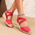 thumbnail image 4 of CYMMPU Women's Cross Elastic Strap Closed Toe Espadrille Wedge Sandals, Slingback Summer Casual Shoes Red 36, 4 of 6