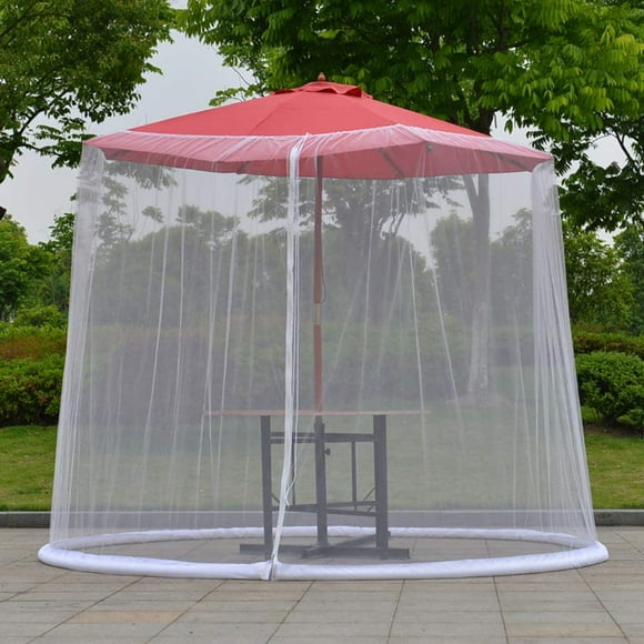Parasol Cover, Parasol Table Mosquito Net Screen with Zipped Entry, Foldable Parasol Enclosure for Garden Patio(White)
