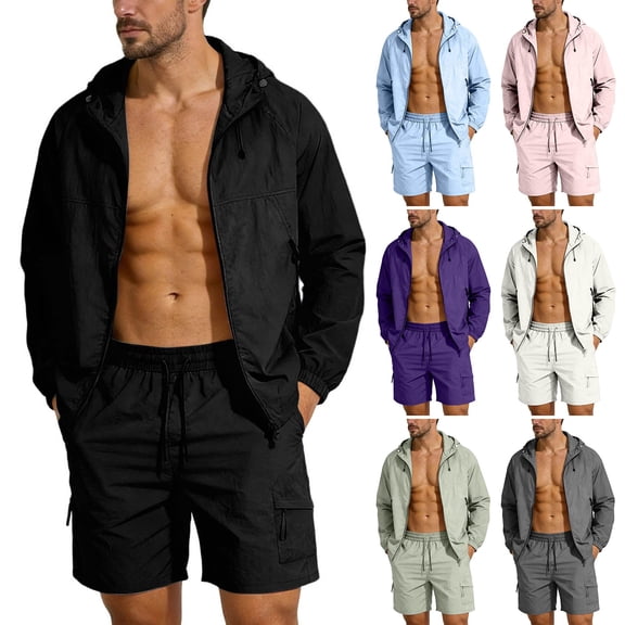 Men's Tracksuit 2 Pieces Set Hoodie Sweatsuits Full Zip Athletic Jogging Suits Long Sleeve Casual Sports Hoodie Shorts Set Casual Sports Outfits Beige L