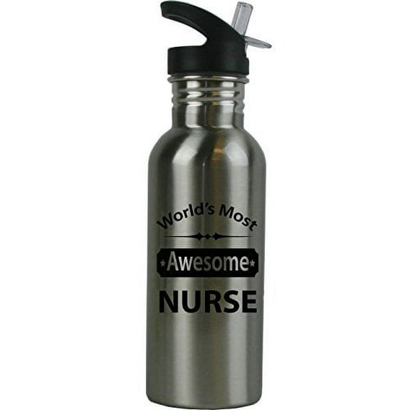 World's Most Awesome Nurse Stainless Steel Water Bottle with Straw Top 20 Ounce 600ml Sport Water Bottle