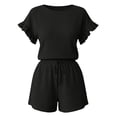 thumbnail image 5 of WAYUTE Womens Shorts Set Casual Summer Solid Color Ruffle Flowy 2 Piece Outfit Top and Drawstring Shorts Beach Holiday Outfit Sets, 5 of 5