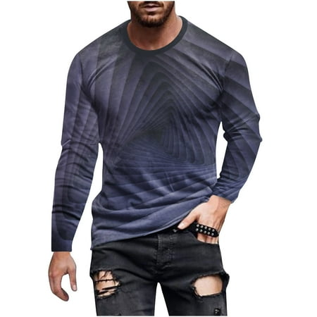 ZCFZJW Mens Shirts Long Sleeve Casual Stylish Funny 3D Novelty Print Workout Crewneck Sweatshirts Loose Fit Graphic Pullover Tees Navy L