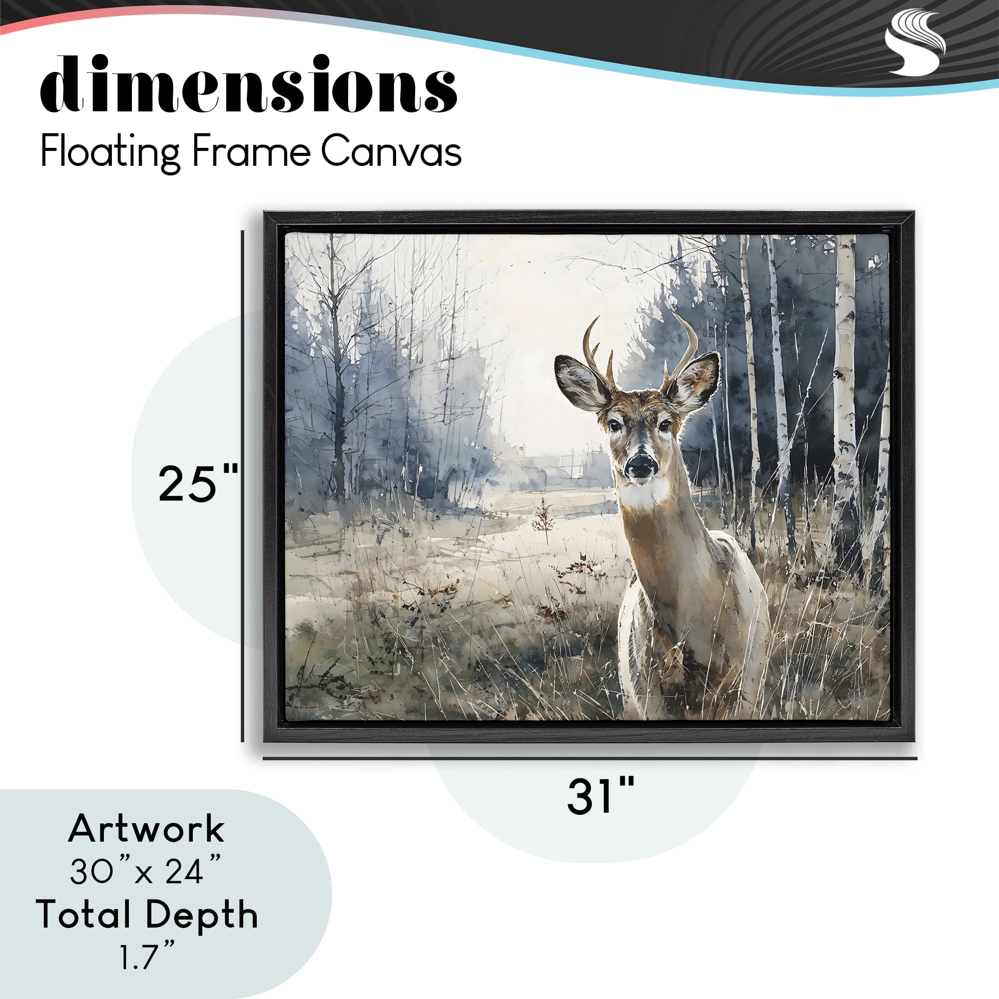 Stupell Industries Deer in Winter Wilderness Black Framed Floater Canvas Wall Art, design by Franklyn Gregory