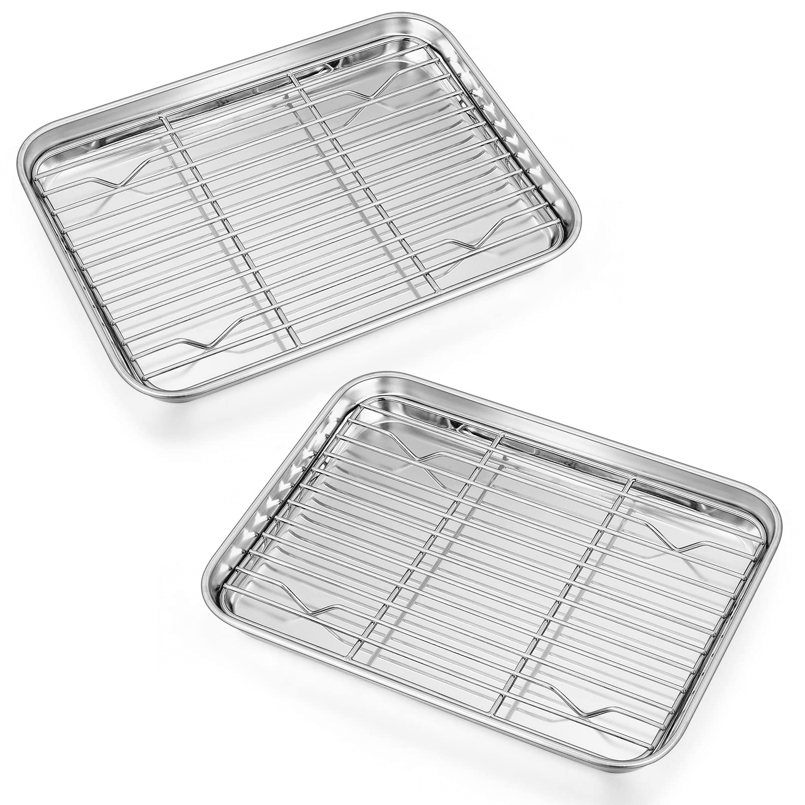 Toaster Oven Tray with Rack Set (2 Pans + 2 Racks), Size 9'' x 7'' x 1'', Stainless Steel