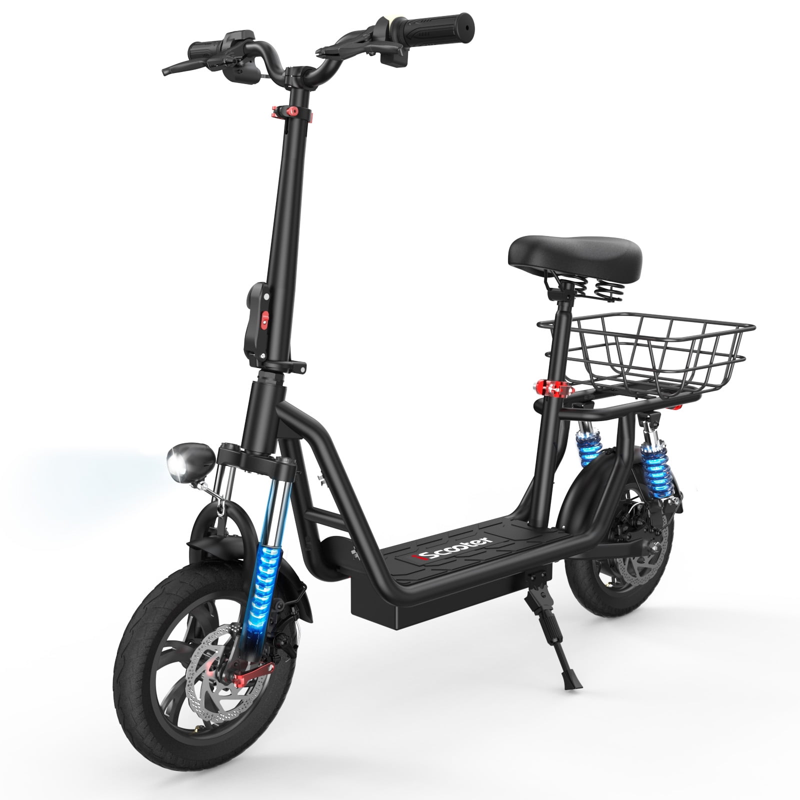 iScooter 500W Electric Scooter with Seat for Adult, up to 21 Miles 15.5 MPH 12" Commuter Electric Scooter with Basket and Dual Shock Absorbers
