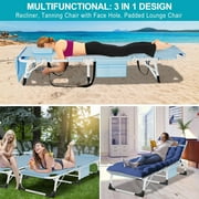 Slsy 3in1 Face Down Tanning Chair, Folding Lounger Chair with Face Arm Hole, Adjustable 5-Position, Removable Cushion & Pillow, Outside Sunbathing Lounge Chair for Patio, Poolside, Lawn, Beach