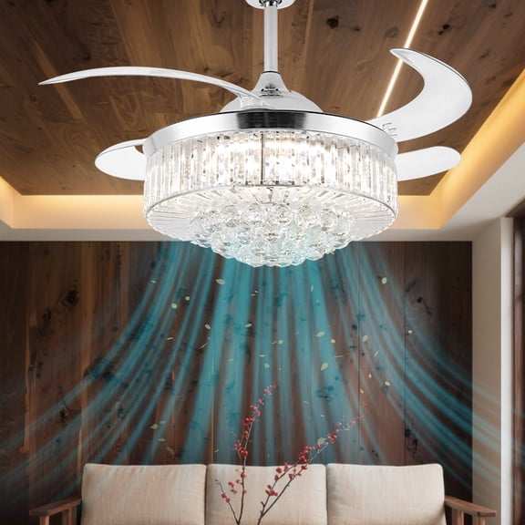 42-Inch Ceiling Fan Light with remote control, 3 colors and 6 speeds, modern indoor recessed ceiling fan light suitable for living room, bedroom and dining room (Silver).