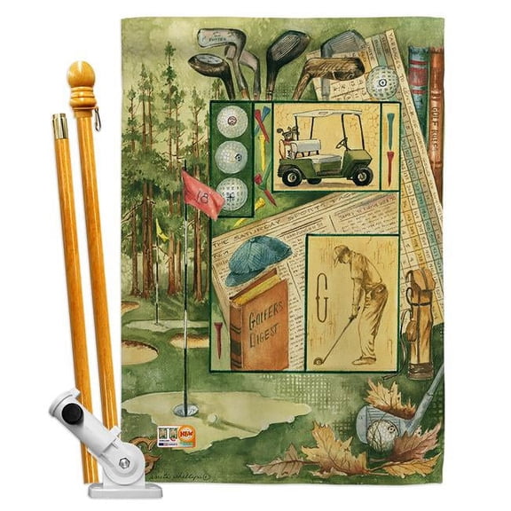 Breeze Decor BD-SP-HS-109060-IP-BO-D-US18-SB 28 x 40 in. Vertical Round of Golf Interests Sports Impressions Decorative Double Sided House Flag Set with Pole & Bracket Hardware