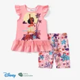thumbnail image 1 of Disney Princess Girls Ruffled Graphic Tee Floral Leggings Shorts 2 Pieces Summer Outfits Set Sizes 2-6, 1 of 5
