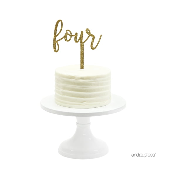 Gold Glitter  Script Number Four Acrylic Birthday Cake Topper