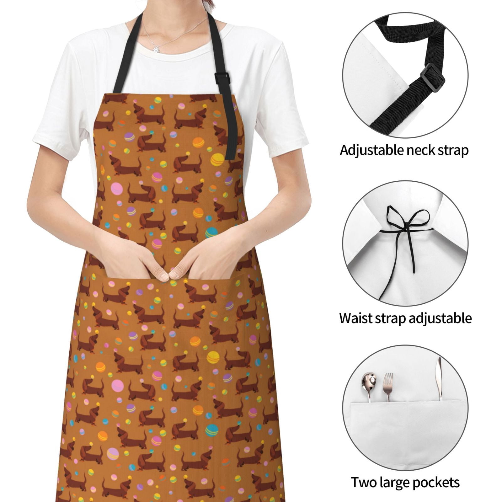 Kdxio Dachshund And Ball Apron with Pockets Adjustable Kitchen Aprons for Men Women Waterproof Aprons for Cooking,Drawing,Crafting, Baking Household Cleaning