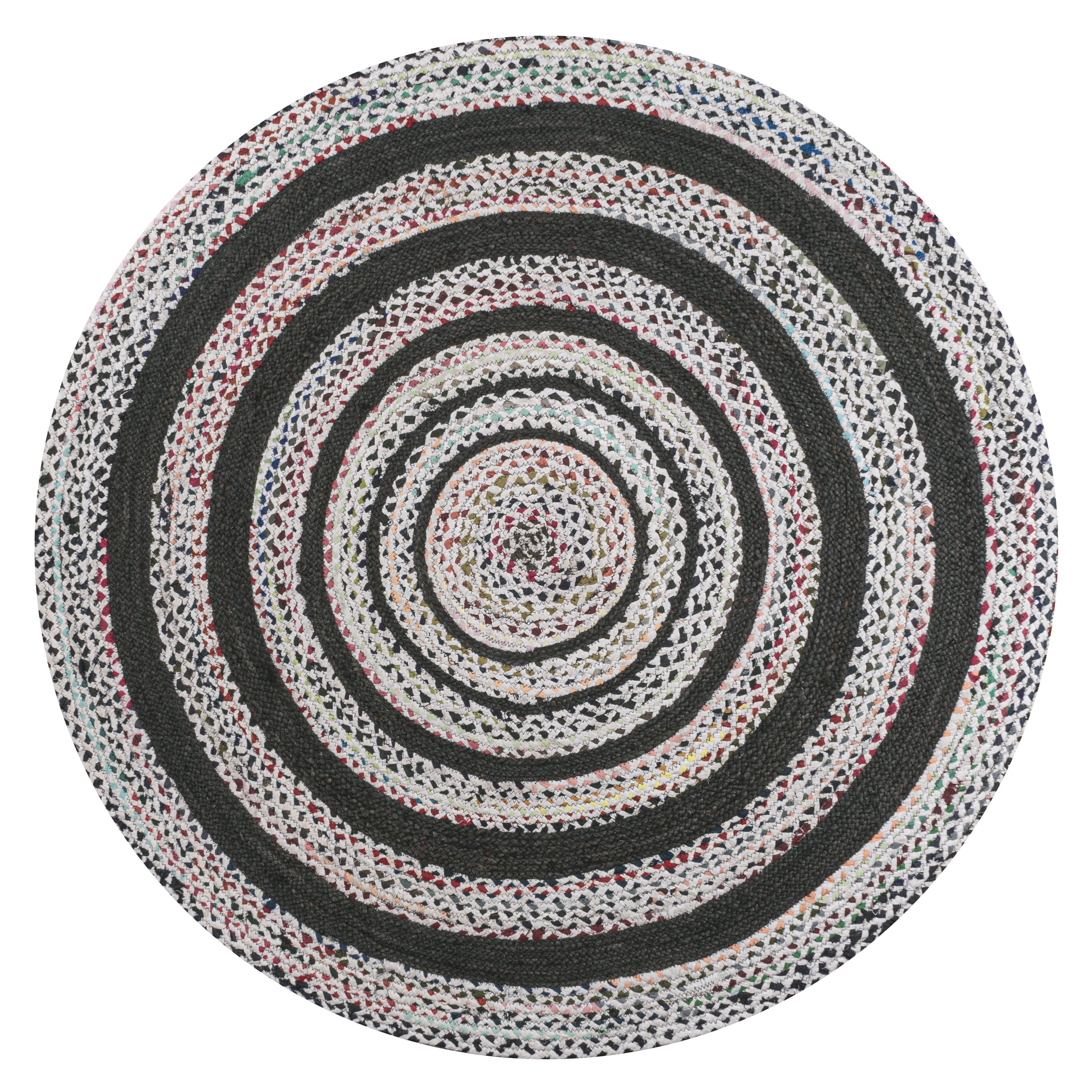 JONATHAN Y ANSA 4' Round Area Rug, Abyss Braided Bohemian Coastal Jute - White/Multi, RNF117B-4R