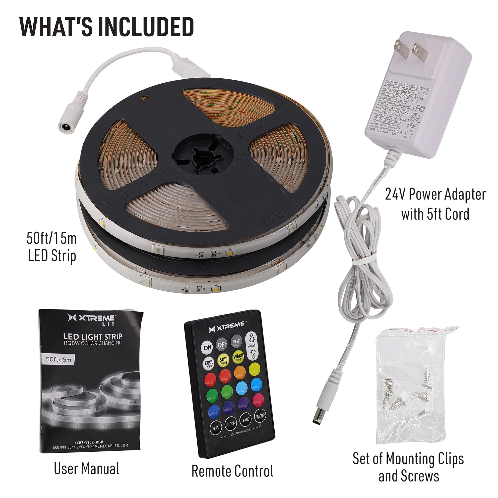 Xtreme Lit 50ft Indoor LED Strip Lights, Multicolor & White LED Lights for Bedroom, Sound Reactive, Remote Control