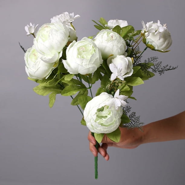 Xiao Hua Ramo de peonías artificiales de estilo europeo, 13 flores de primavera, ramos de peonías de seda artificiales, decoración para bodas, aniversarios, ramos de flores, 19