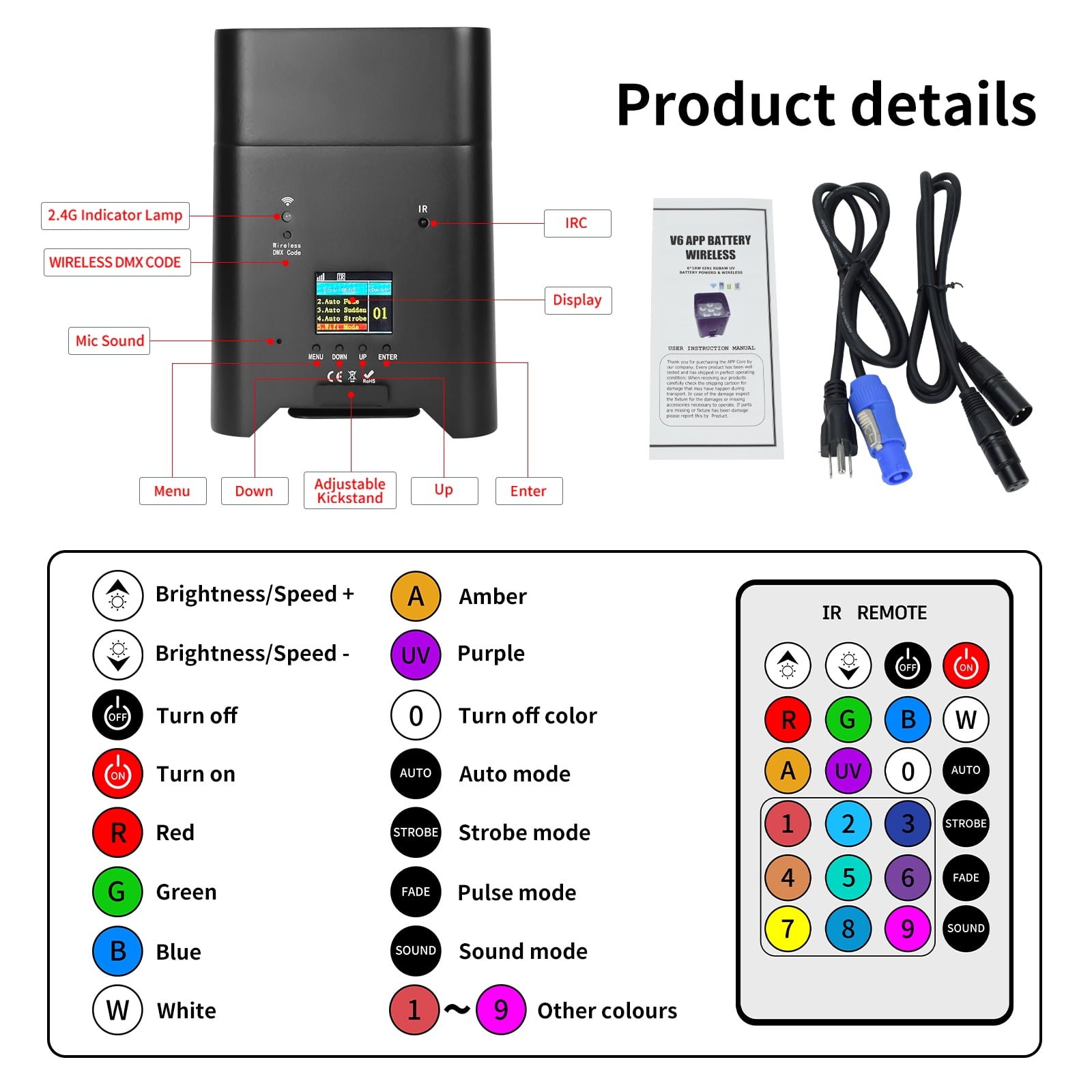 Battery Powered Uplights Rechargeable Par Can 6x18W RGBWA+UV LED Stage Lights