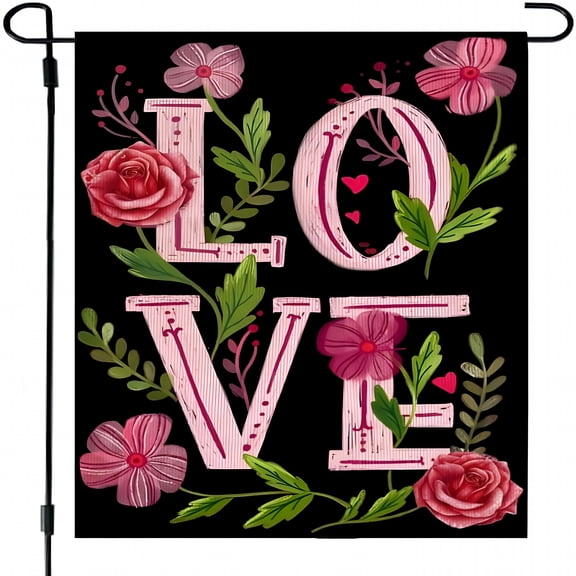 ACDANC Valentine's Day Floral Love Garden Flag Double Sided for Outside Small Burlap Holiday Yard Flag