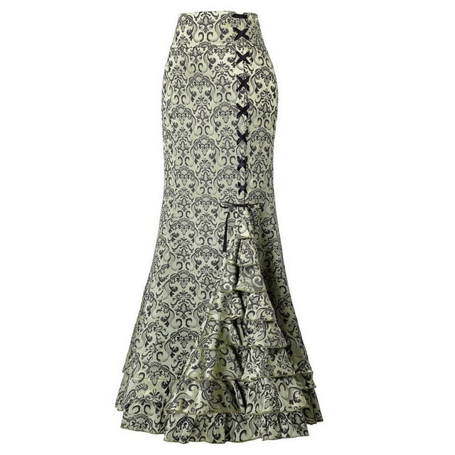 LSLJS Jupe Sirène Rétro Style Punk Aguichant pour Femmes Vintage de Fête Longue à Volants Queue de Poisson Robe