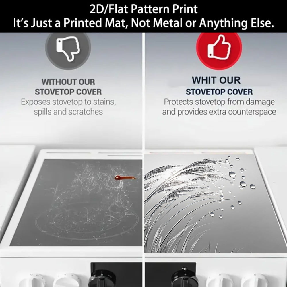 1 2D/flat stove cover protection pad, silver-toned grass ear water droplet pattern design, 28.3x20.5 inches (72×52cm), easy to clean, perfectly suitable for any kitchen, washing machine, dryer, stove