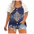 thumbnail image 2 of Hauts d'Été Grande Taille Hauts en Dentelle pour Femmes Été Blouses à Imprimé Patchwork pour Femmes Amples Grande Taille Col en V Manches Courtes T-Shirts Col en V T-Shirt Femme en Liquidation, 2 of 5