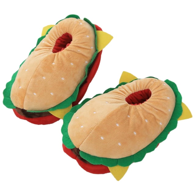 GOOHOCHY 1 par de pantuflas cálidas de invierno, pantuflas con forma de hamburguesa, lindas pantuflas, adorables pantuflas divertidas.