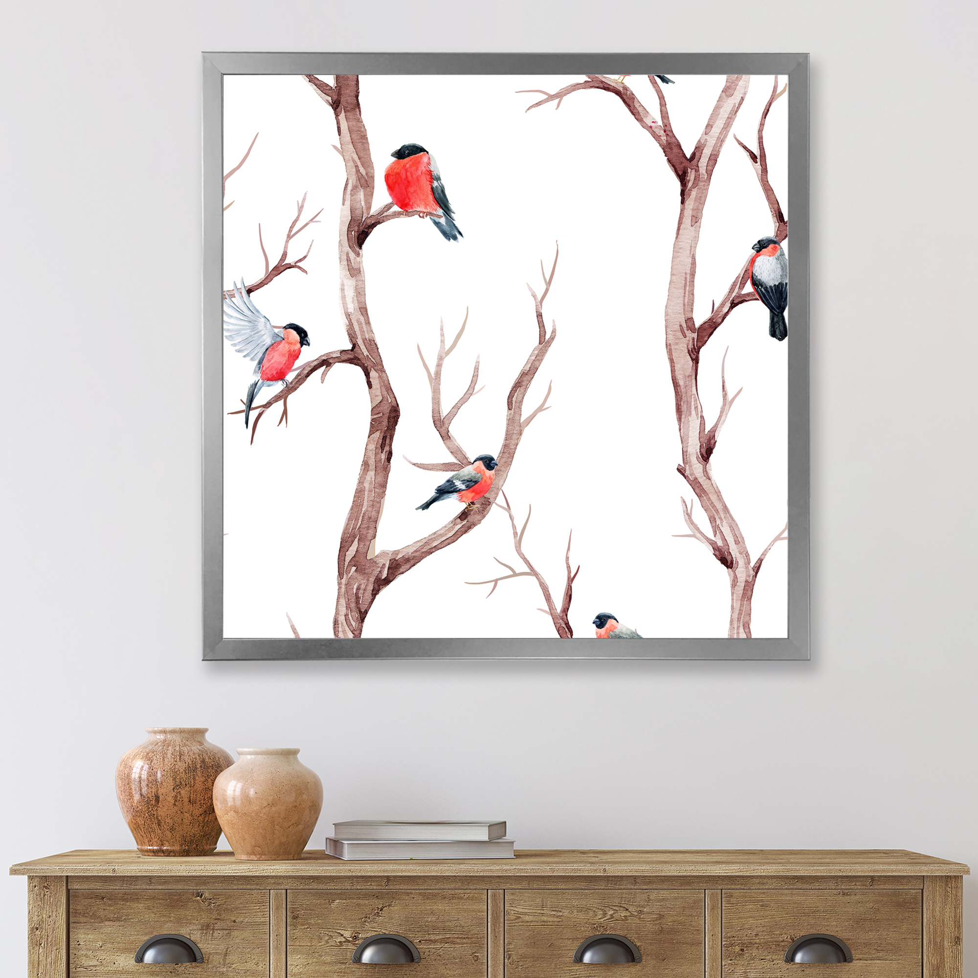 Designart 'Little Birds Sitting On The Tree Branches III' Traditional Framed Art Print