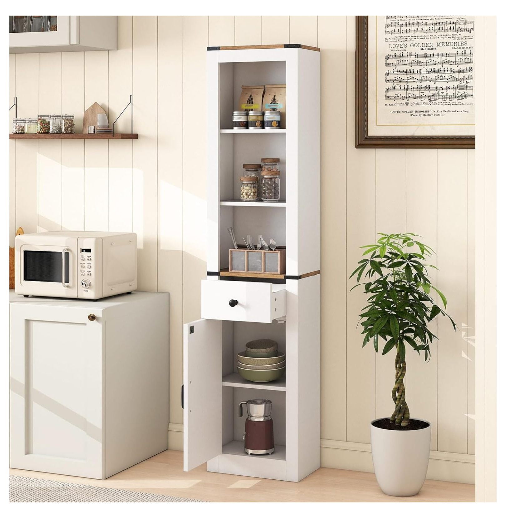 68” Tall Bathroom Cabinet with Barn Door, Narrow Slim Storage Organizer Unit with Drawer & Adjustable Shelf, Rustic Farmhouse Floor Cabinet for Laundry Room, Living Room, Kitchen