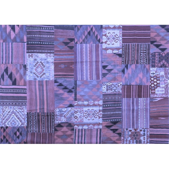 Ahgly Company Indoor Rectangle Patchwork Blue Transitional Area Rugs, 2' x 4'