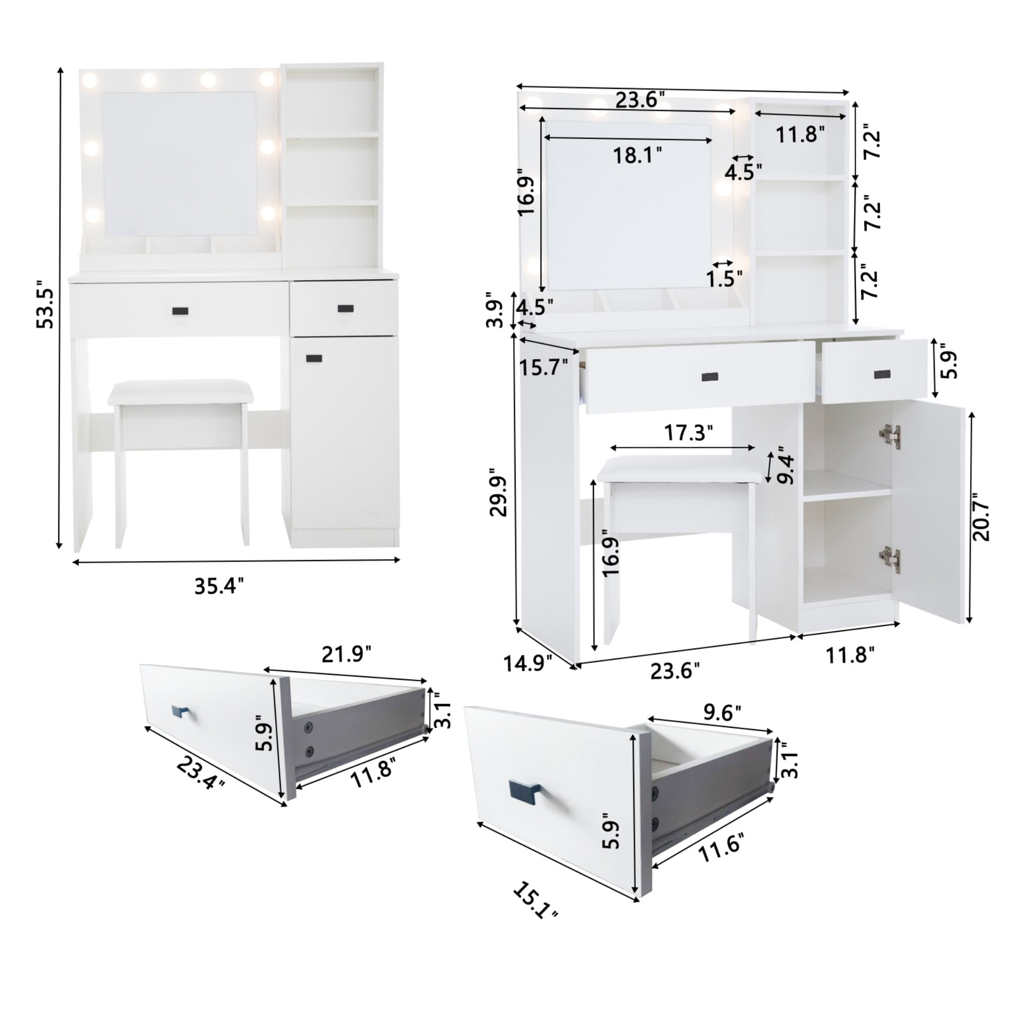 Jopath Makeup Vanity Set with Mirror & Lights,Makeup Vanity Desk with Large Drawers & 3 Storage Dreeser for Bedroom,White