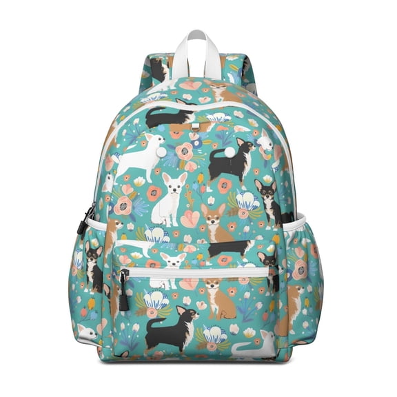 Chihuahua and Flower Florals Backpack for School,Cute School Bag,Schoolbag with Adjustable Shoulder Straps & Padded Back,13.4"x11"x4.7"