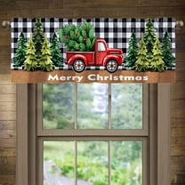 JOOCAR Merry Christmas Red Truck and Pine Trees Window Valance Curtain for Indoor Living Room Bedroom Kitchen Decoration 54x18 inch