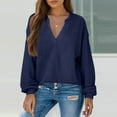 thumbnail image 5 of Breezora Women Waffle Knit Top 2025 Casual Button Down V Neck Long Sleeve Relaxed Blouse M Size Dark Blue, 5 of 6